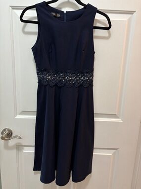 Navy Lace Waist Stretchy Fit & Flare Dress Size 6